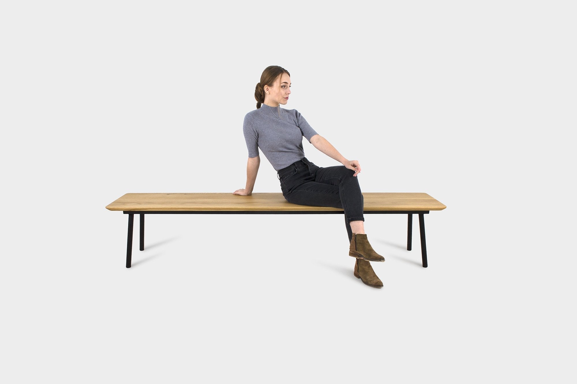 Mid Century Modern Oak Bench on Metal Legs | MARTA Bench-Hardman Design